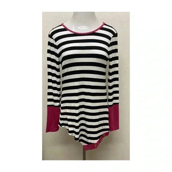 🆕42Pops Asymmetrical Hem Stripped Tunic Top M🆕 - Picture 4 of 8